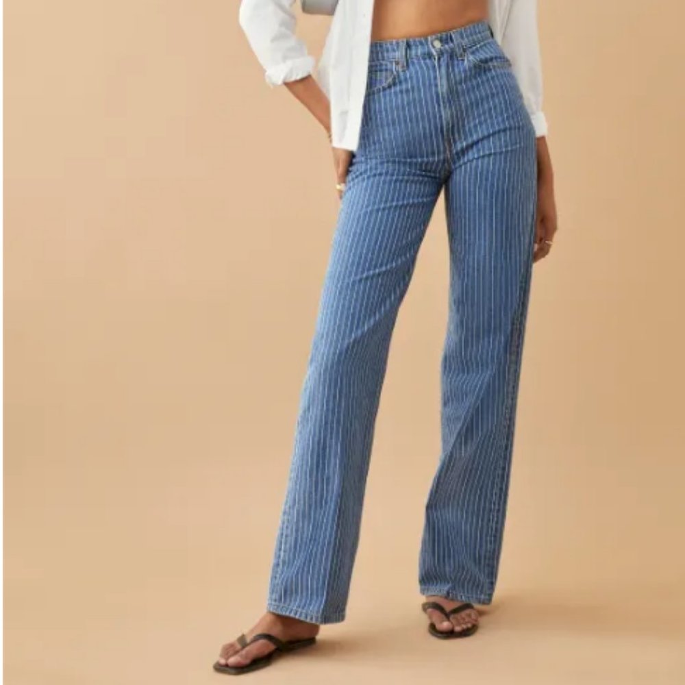 Hailey Pinstripe High Rise Wide Leg Jeans
